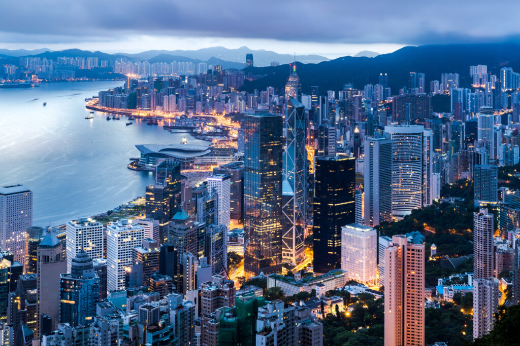 hong kong city view from the peak at twilight