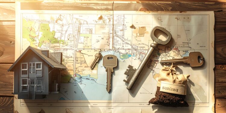 firefly a realistic photographic flat lay from a top down perspective. a classic, faded map o 557959