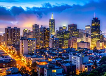 firefly cinematic wide shot of downtown san francisco skyscrapers and dense urban neighborhoo 769364