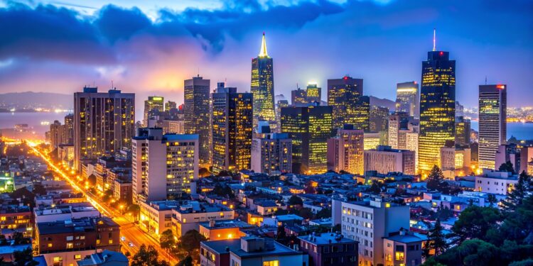 firefly cinematic wide shot of downtown san francisco skyscrapers and dense urban neighborhoo 769364