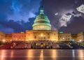 firefly create a high quality thumbnail showing the u.s. capitol at night with glowing lights 534285