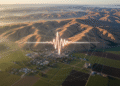 firefly gemini flash a highly realistic aerial view of central california terrain at sunrise, soft golden 797237