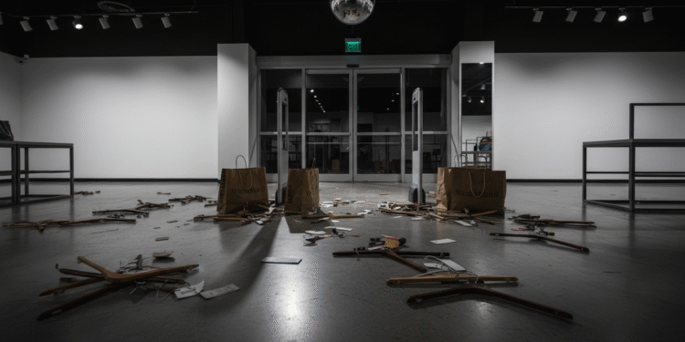 firefly gemini flash high realism retail store scene with empty hangers and clothing tags scattered on the 797237