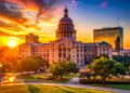 firefly magazine style cover image of the texas state capitol at sunset, dramatic lighting, b 293547