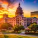 firefly magazine style cover image of the texas state capitol at sunset, dramatic lighting, b 293547