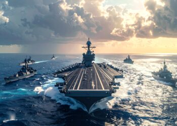firefly ultra realistic aerial shot of the uss gerald r. ford aircraft carrier sailing in the 718670