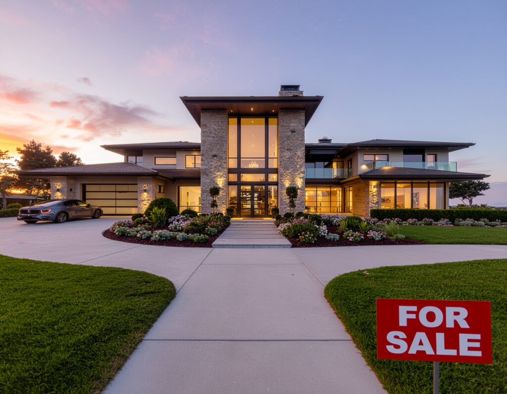 firefly a dramatic, wide angle shot of a breathtaking, modern luxury mansion in atherton or w 237884