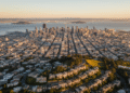 firefly a full screen, ultra wide cinematic aerial view of san francisco at golden hour. the 796106