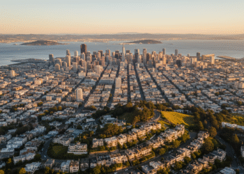 firefly a full screen, ultra wide cinematic aerial view of san francisco at golden hour. the 796106