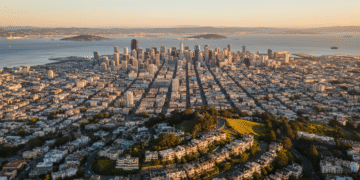 firefly a full screen, ultra wide cinematic aerial view of san francisco at golden hour. the 796106
