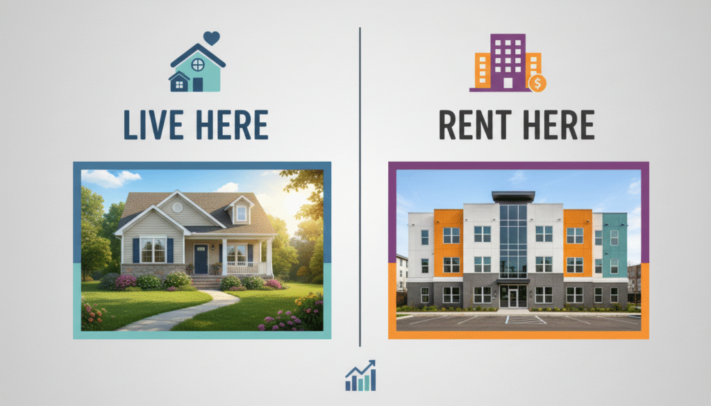 firefly clean split screen graphic showing one home labeled “live here” and the other side la 841714