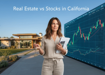 firefly create an eye level scene showing a person standing between a modern california home 139598