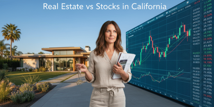 firefly create an eye level scene showing a person standing between a modern california home 139598