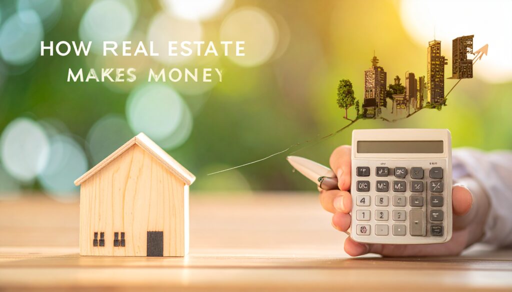 firefly create an eye level scene showing a small rental home on one side and a growing city 106625