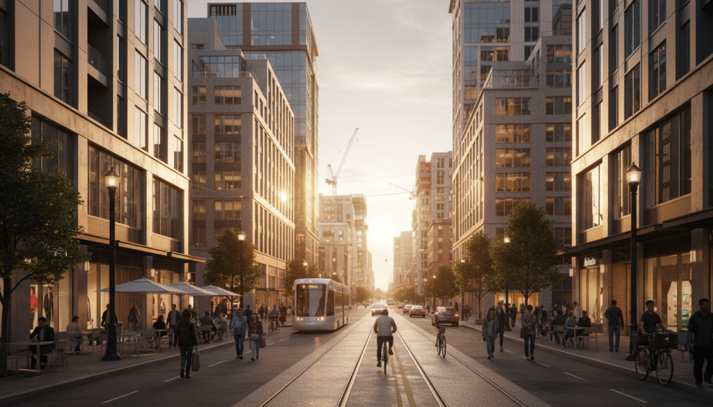 firefly downtown redwood city street scene near broadway featuring large scale redevelopment, 722566