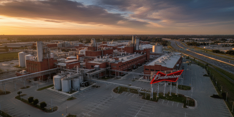 firefly gemini flash a cinematic ultra realistic aerial shot of a massive industrial brewery complex in fa 896600