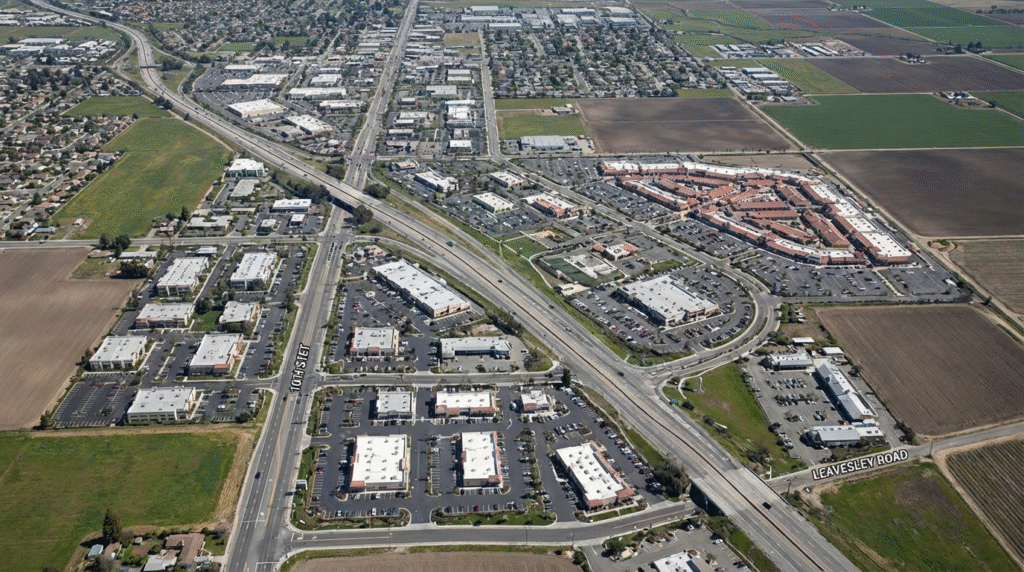 firefly gemini flash a clean aerial view of gilroy, california showing commercial corridors and roadways, 896600