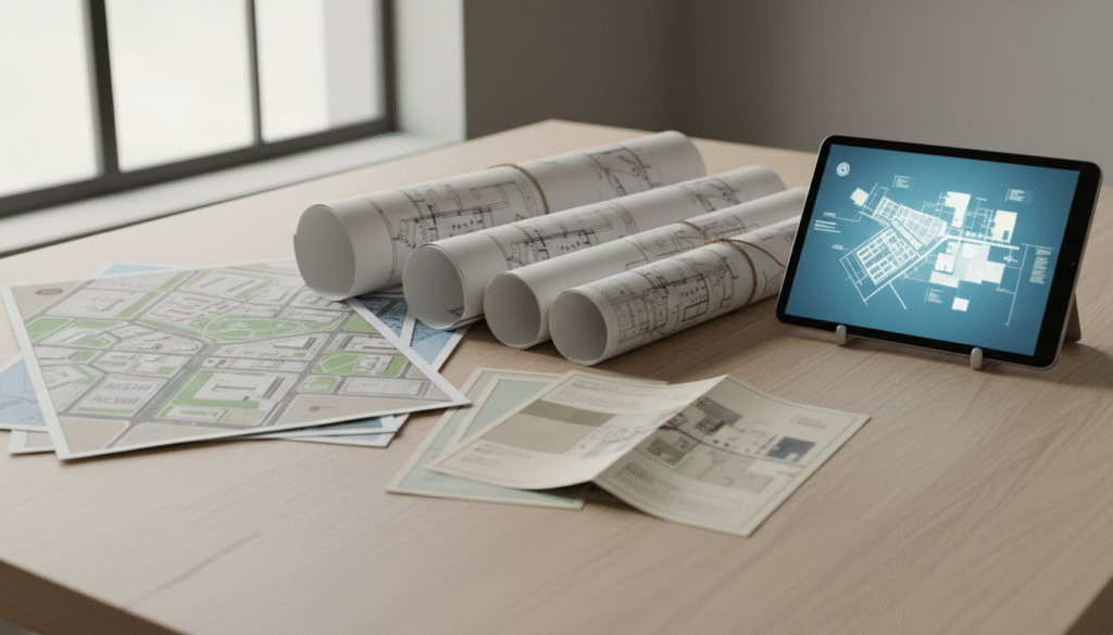 firefly gemini flash a realistic editorial photograph showing a tabletop arrangement of real estate develo 722566