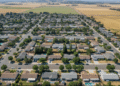 firefly gemini flash aerial shot of a hollister neighborhood with modest single family homes, wide streets 537013