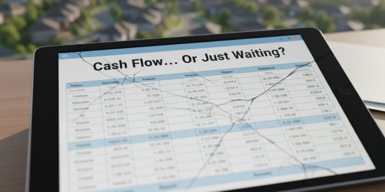 firefly gemini flash aerial shot of a calm neighborhood closeup of a cracked spreadsheet on a tablet text 412247