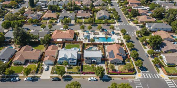 firefly gemini flash aerial view of renovated santa clara neighborhood, mix of older homes and refreshed p 841714