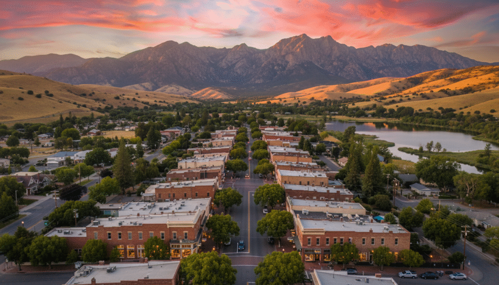 firefly gemini flash breathtaking aerial golden hour photography of a peaceful small california town nestl 51672