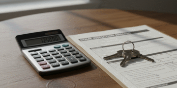 firefly gemini flash closeup of a calculator, inspection report, and house keys on a wooden table, soft wi 841714