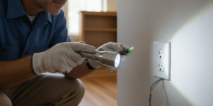 Why Pre-Inspection Helps Sellers Stay Ahead firefly gemini flash closeup of a home inspector using a flashlight near a wall outlet, natural indoor lig 845269