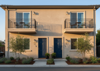 firefly gemini flash closeup of a neat duplex or small apartment building in morgan hill, clear view of fr 537013