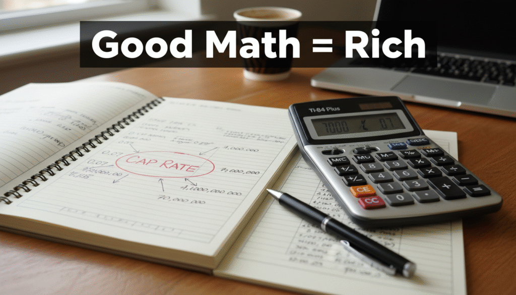 firefly gemini flash closeup shot of a calculator and handwritten notes on a desk. the words “cap rate” ar 236262