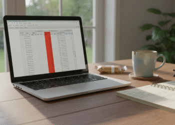 firefly gemini flash ground level desk scene with a laptop showing a sensitivity table, one column highlig 594178