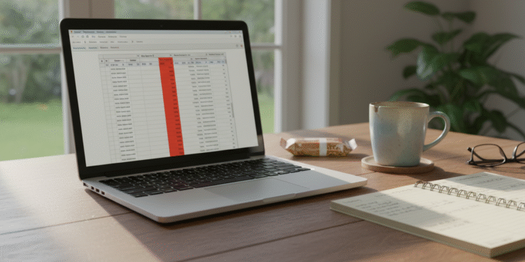 firefly gemini flash ground level desk scene with a laptop showing a sensitivity table, one column highlig 594178
