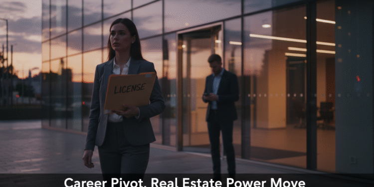 firefly gemini flash ground level shot outside a sleek glass office lobby at street level, early evening. 236262