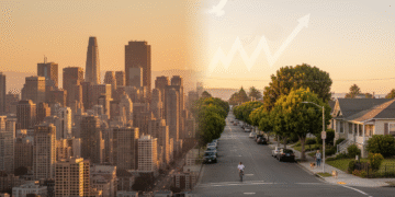 firefly gemini flash split scene thumbnail on the left a busy bay area skyline, on the right a calmer sub 537013