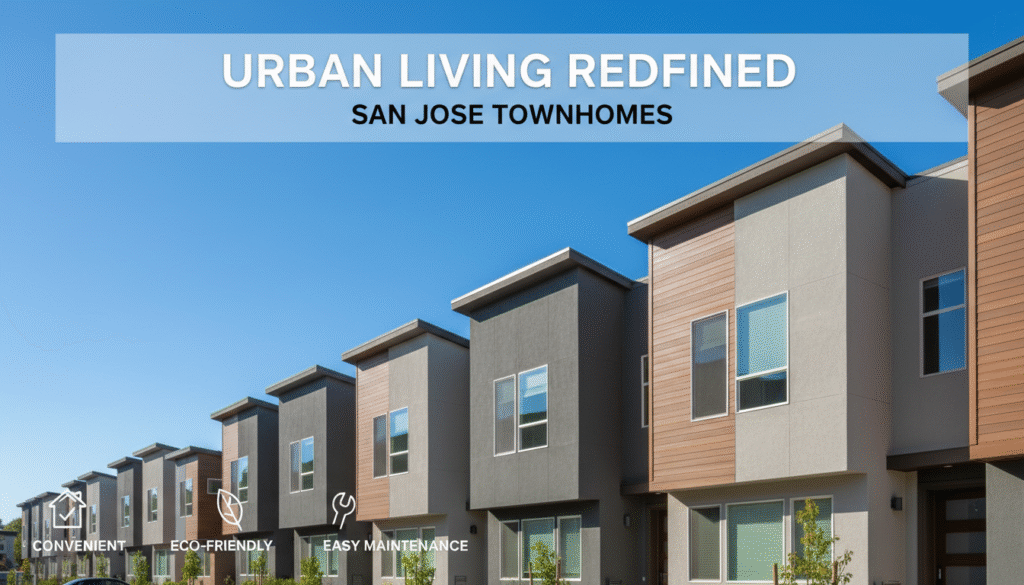 Why San Jose Townhomes Make Sense For Busy Buyers firefly gemini flash text focused thumbnail with modern san jose townhome row as background, clean sans se 537013