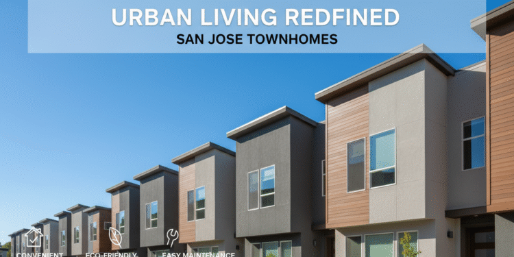 firefly gemini flash text focused thumbnail with modern san jose townhome row as background, clean sans se 537013