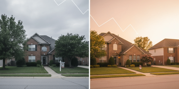 Mortgage Rate Forecast 2026–2027: Will Rates Finally Come Down? firefly gemini flash ultra cinematic split screen scene symbolizing mortgage rate uncertainty on the left 150598