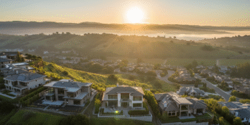 firefly gemini flash ultra cinematic sunrise view of morgan hill, california with modern hillside homes in 405339