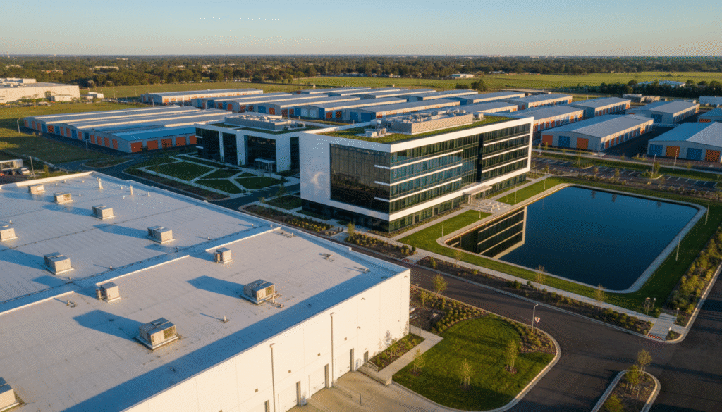 firefly gemini flash ultra realistic cinematic aerial photo of a modern cold storage warehouse, medical of 393792