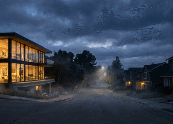 firefly gemini flash ultra realistic cinematic photo of a quiet bay area hillside neighborhood at dusk, on 230316