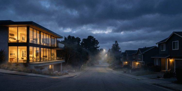 firefly gemini flash ultra realistic cinematic photo of a quiet bay area hillside neighborhood at dusk, on 230316