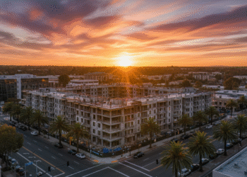 firefly gemini flash ultra realistic golden hour aerial view of a modern apartment complex under construct 608745