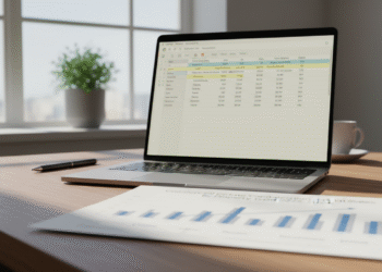 firefly ground level photo of a financial model on a laptop showing exit assumptions highligh 854450