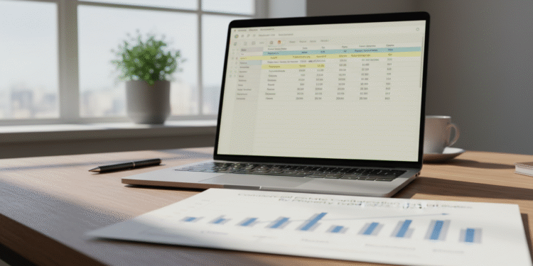 firefly ground level photo of a financial model on a laptop showing exit assumptions highligh 854450