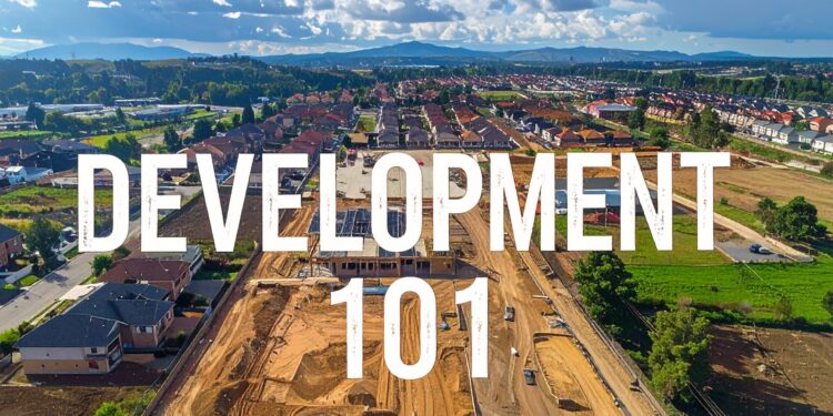 firefly aerial view of a developing neighborhood with bold text overlay reading “development 431322