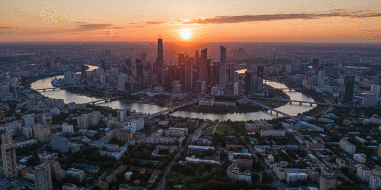 firefly gemini flash aerial a calm city skyline at sunset 653224